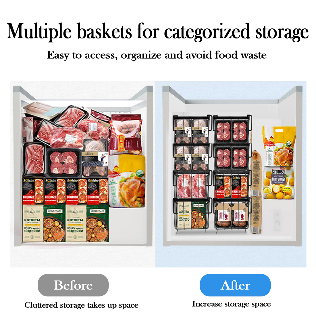 Chest Freezer Baskets - 5 Pack Stackable Organiser Ches Black — image 5