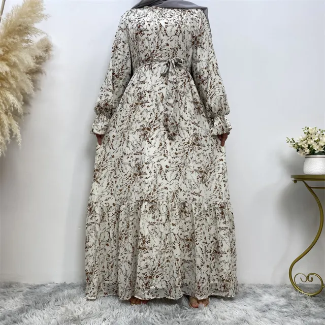 Printed Flare Sleeve Lining Fashion Chiffon Dress White - Shop at LoveMi