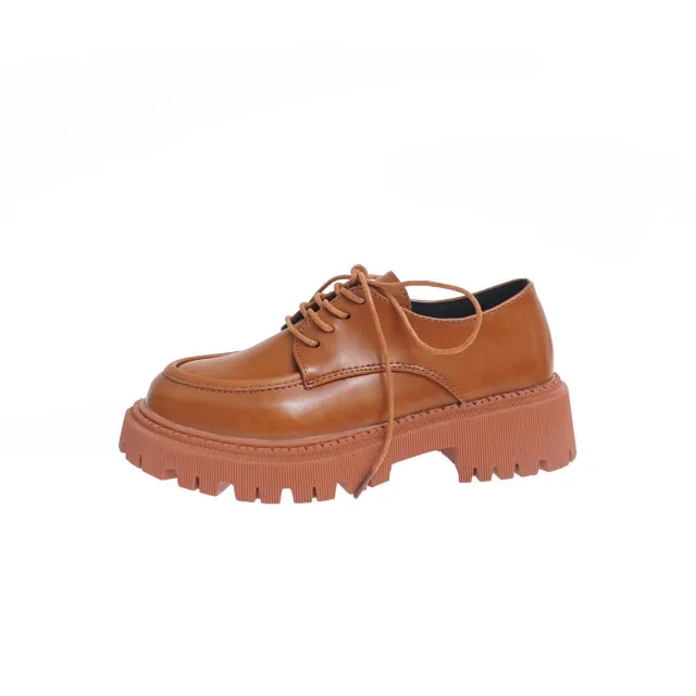 Thick soled Leather Shoes Soft Thick Heel Women's Shoes Brown - Shop at LoveMi