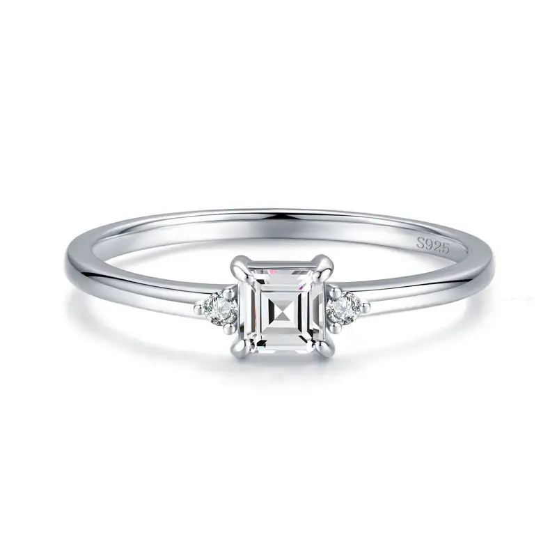 Sterling Silver Square Zircon And Sweet Ring