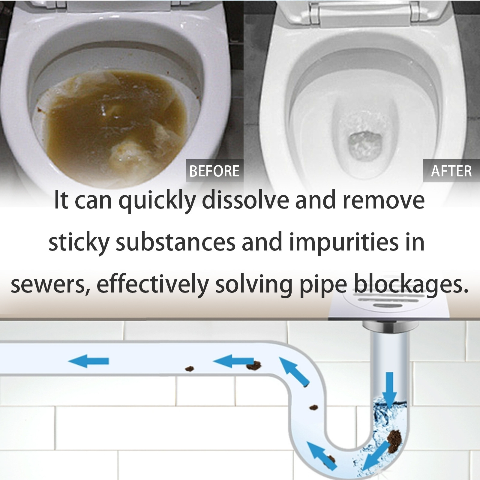 Jue-Fish Drain Cleaner Dissolves Grease In Drain Pipes, Unclogs Kitchen, Toilet, And Floor Drains, And Removes Odors.