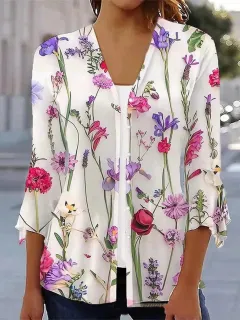 Printed Quarter Sleeved Cardigan Knit - Color4-2Xl - View 1