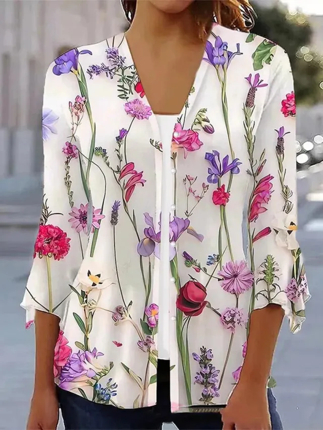 Printed Quarter Sleeved Cardigan Knit Color4 2Xl - Shop at LoveMi