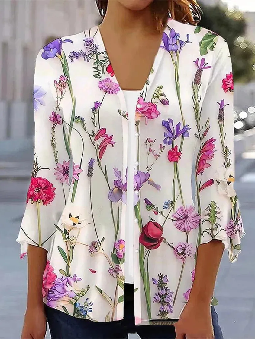 Printed Quarter Sleeved Cardigan Knit - Color4-2Xl