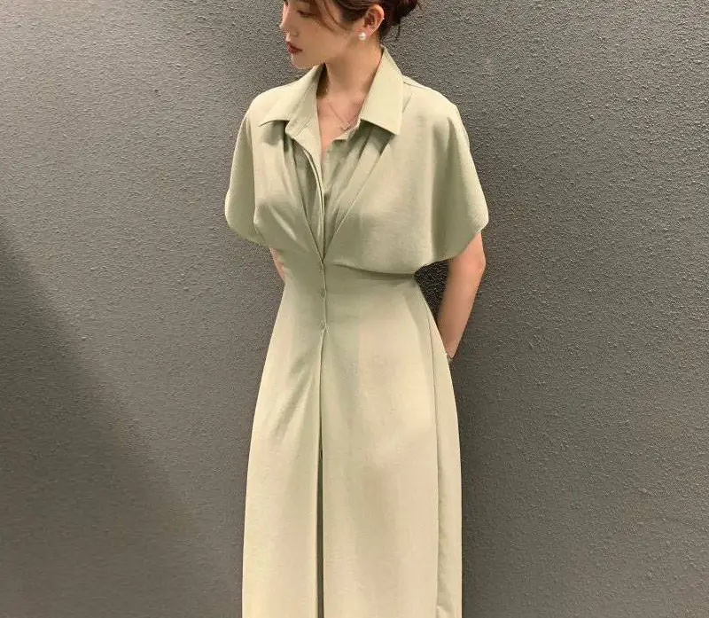French Light Cooked Khaki Dress For Women