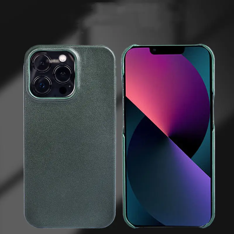 Solid Color Genuine Leather Phone Case