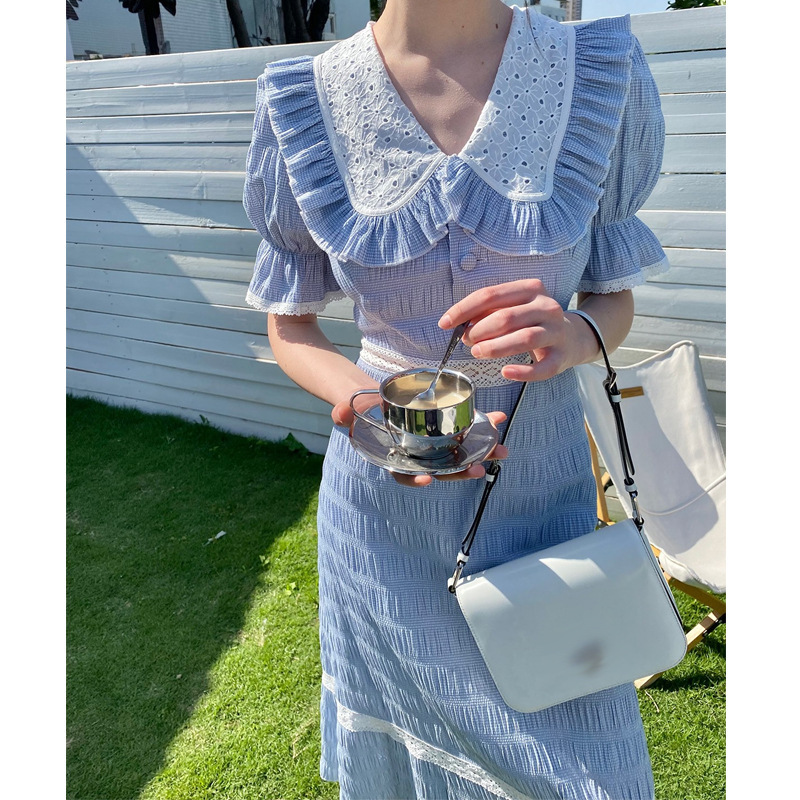 Checked Lace Butterfly Neck Dress