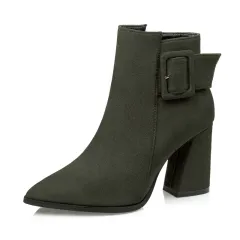 Pointed To Martin Female Frosted Thick With Short Belt Buckle High Heel Boots - Green - View 1
