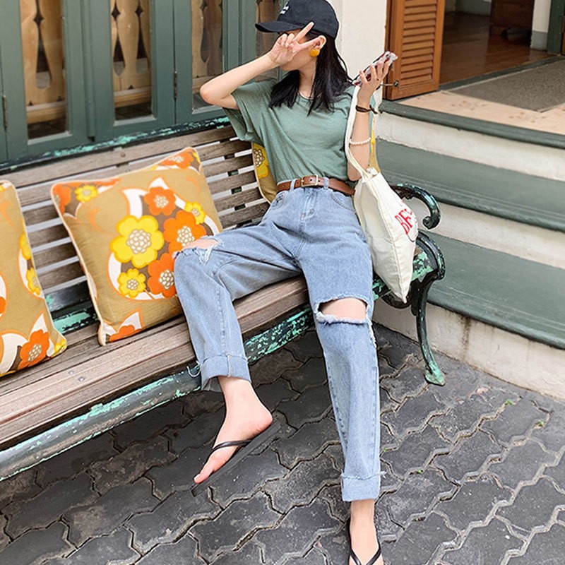 Ripped Pants Loose Bf Dad High Waist