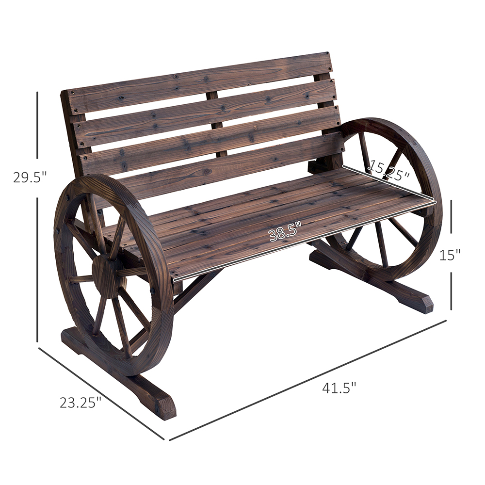 Wooden Wagon Wheel Bench, Rustic Outdoor Patio Weather Resistant Furniture... 3