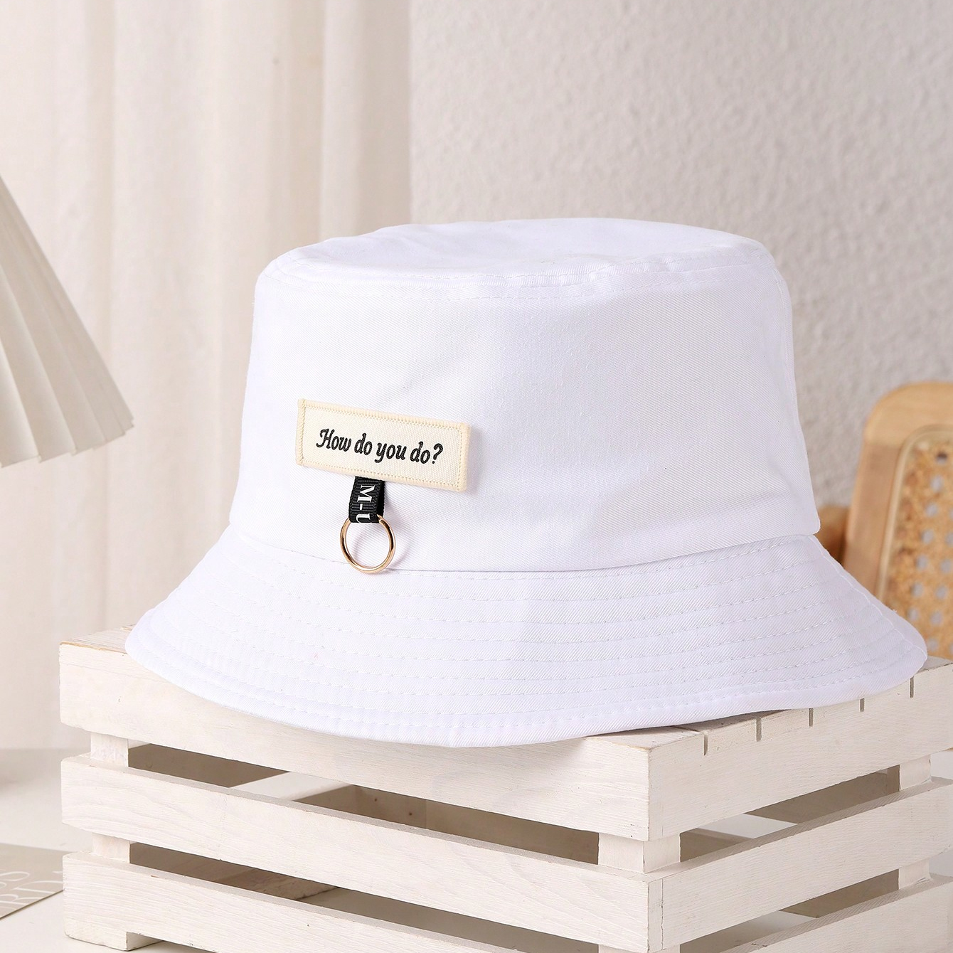 Simple Solid-color Double-sided Fisherman Hat With Lettering, Unique Metal Ring Bucket Hat Suitable For Summer Outdoor Wear Versatile Casual Hat