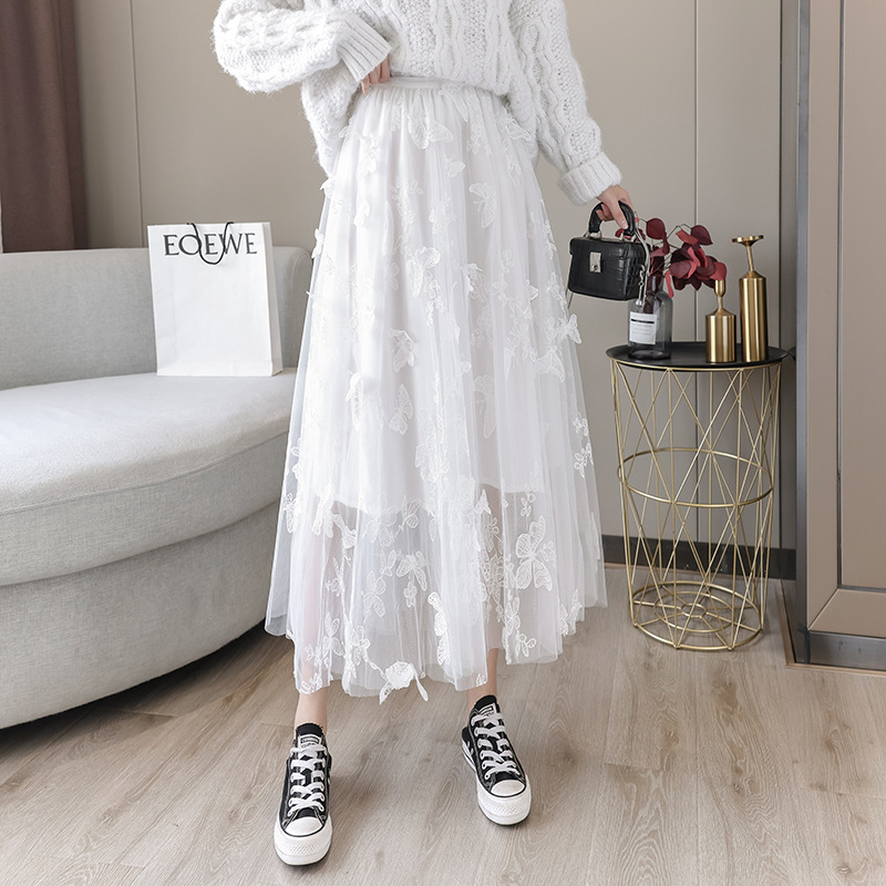 Title 5, Mid-length A-line gauze skirt offering a lightw...