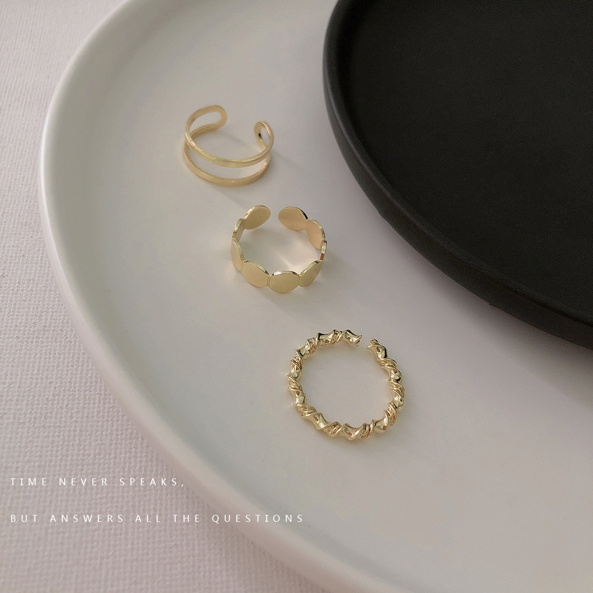 Three-piece Personality All-match Plain Ring  Female Ins Cold Wind Net