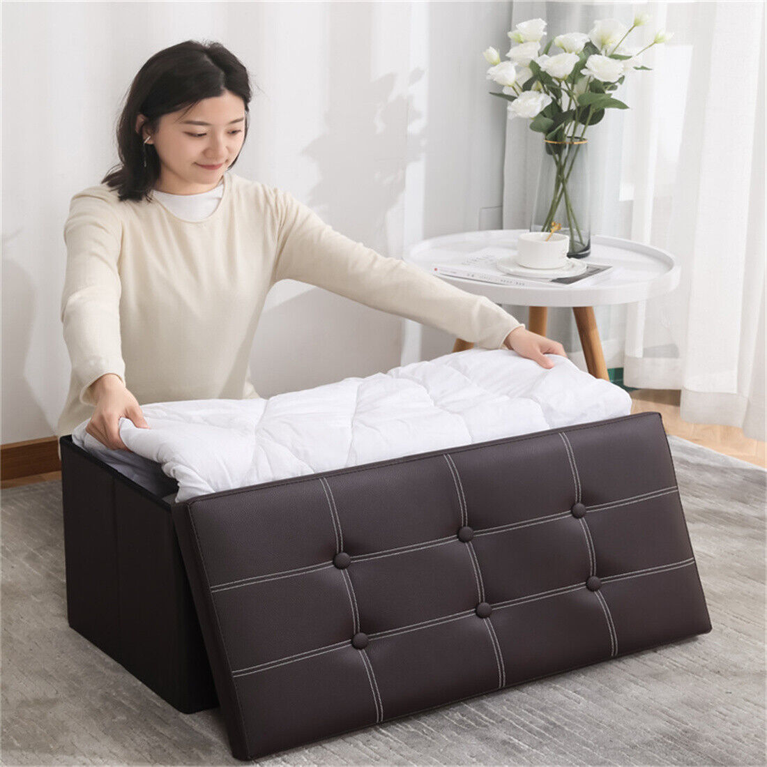Large Seater Folding Storage Ottoman Pouffe Bench Seat Blanket Toy Chest Box UK NEW 5 2b1347c4 9370 4fa1 ac56 008591eba435