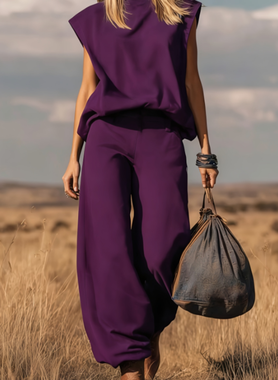 Loose Collar Wide Leg Pants Set