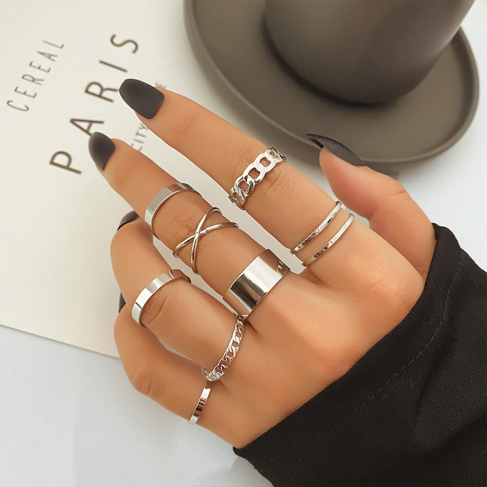 Geometric Fashion Chain Openwork Ring Gold And Silver