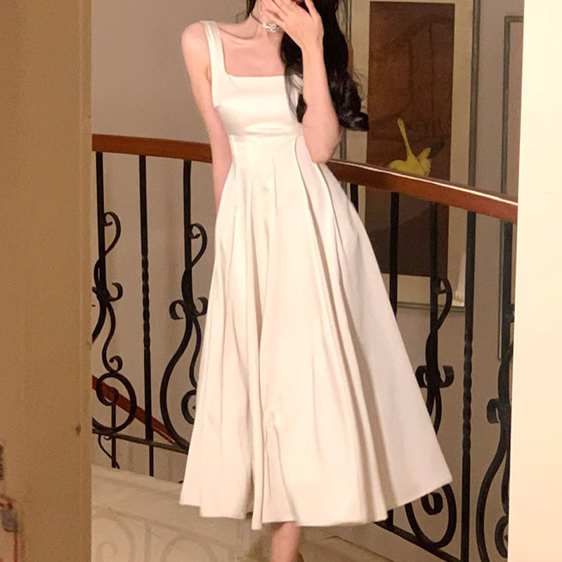 Summer New Satin Printed Slim-fit Sleeveless Dress