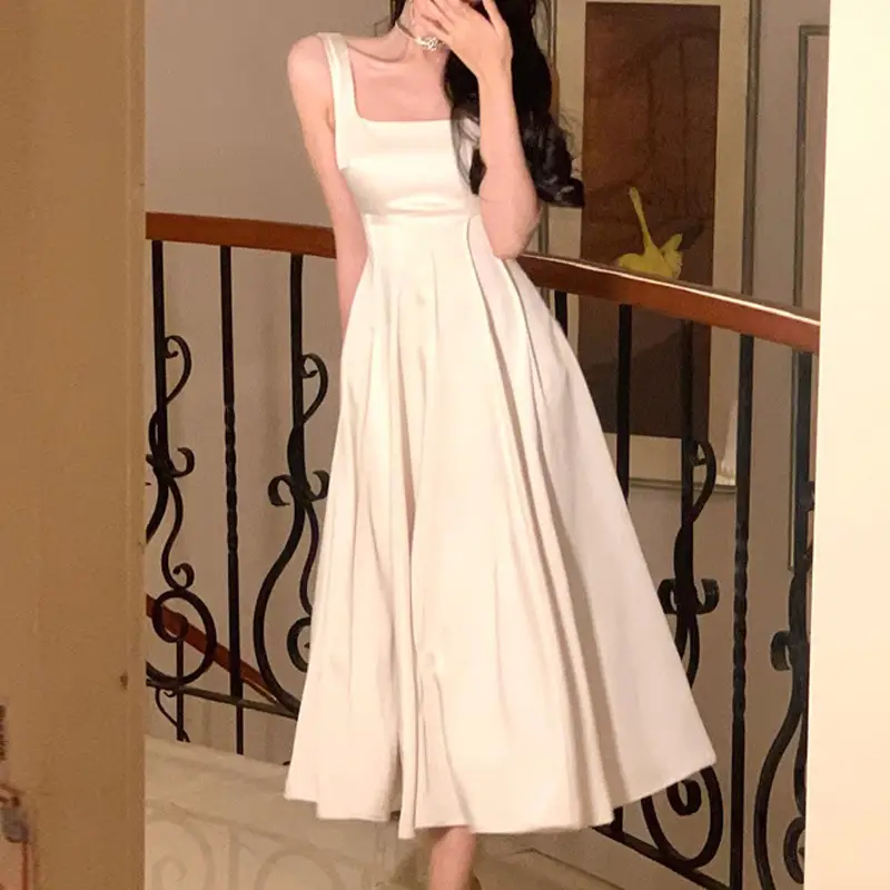 Summer New Satin Printed Slim-fit Sleeveless Dress