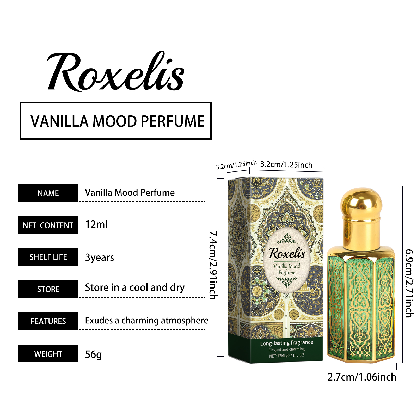 Vanilla Mood Arabian Roll On Perfume Oil, 12ML Long Lasting Floral Vanilla Scent For Women