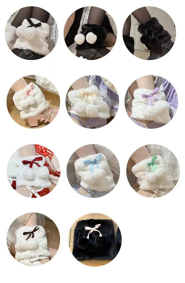 Rabbit Plush Stocking Jacket Winter Warm Solid Color Fur Ball Lolita White Pink Rope White Ball - Shop at LoveMi