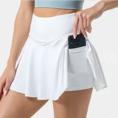 Elegant Women's Pleated Tennis High Waist Sports Skirt - White - View 1