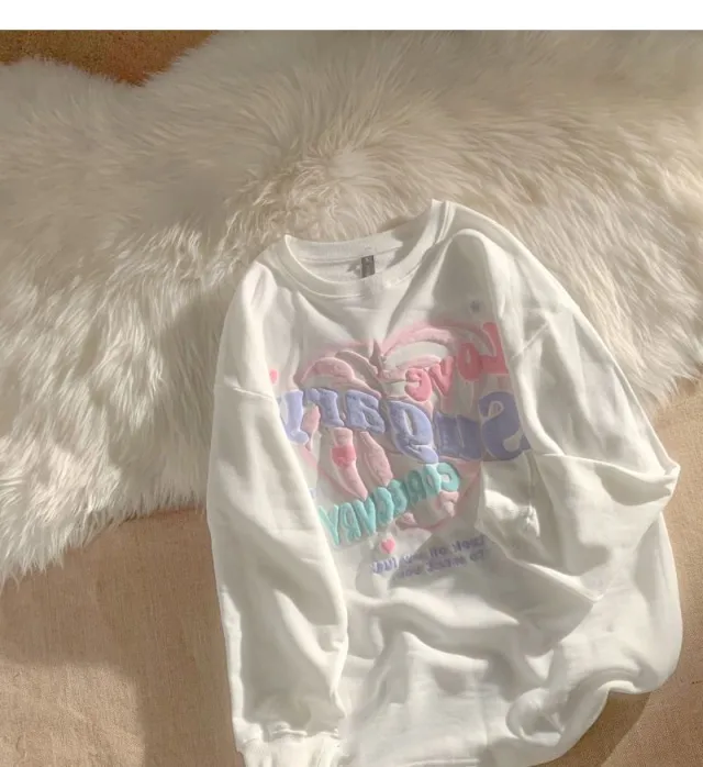 Women's Autumn Couple Loose Niche Design Love Foaming Sweater White - Shop at LoveMi