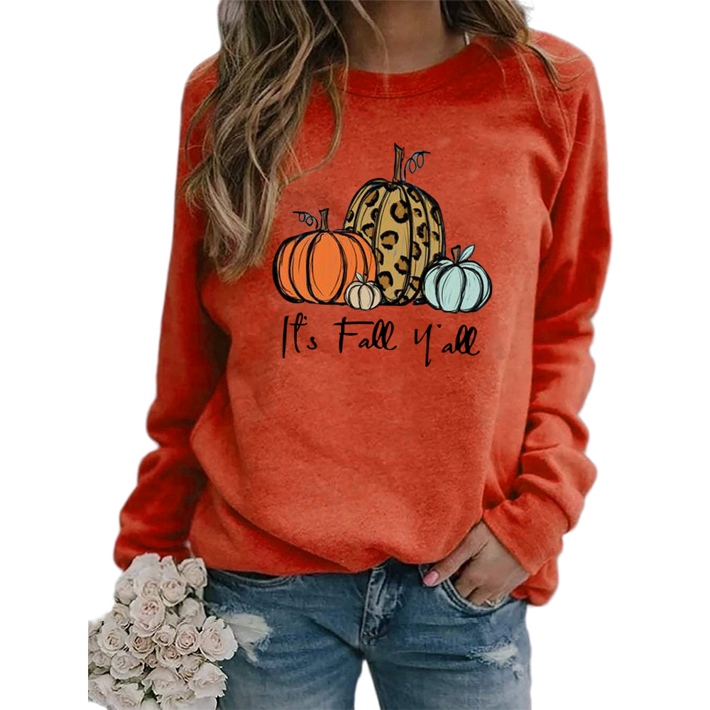Amazon Pumpkin Print Round Neck Long Sleeve Women's Sweatshirt