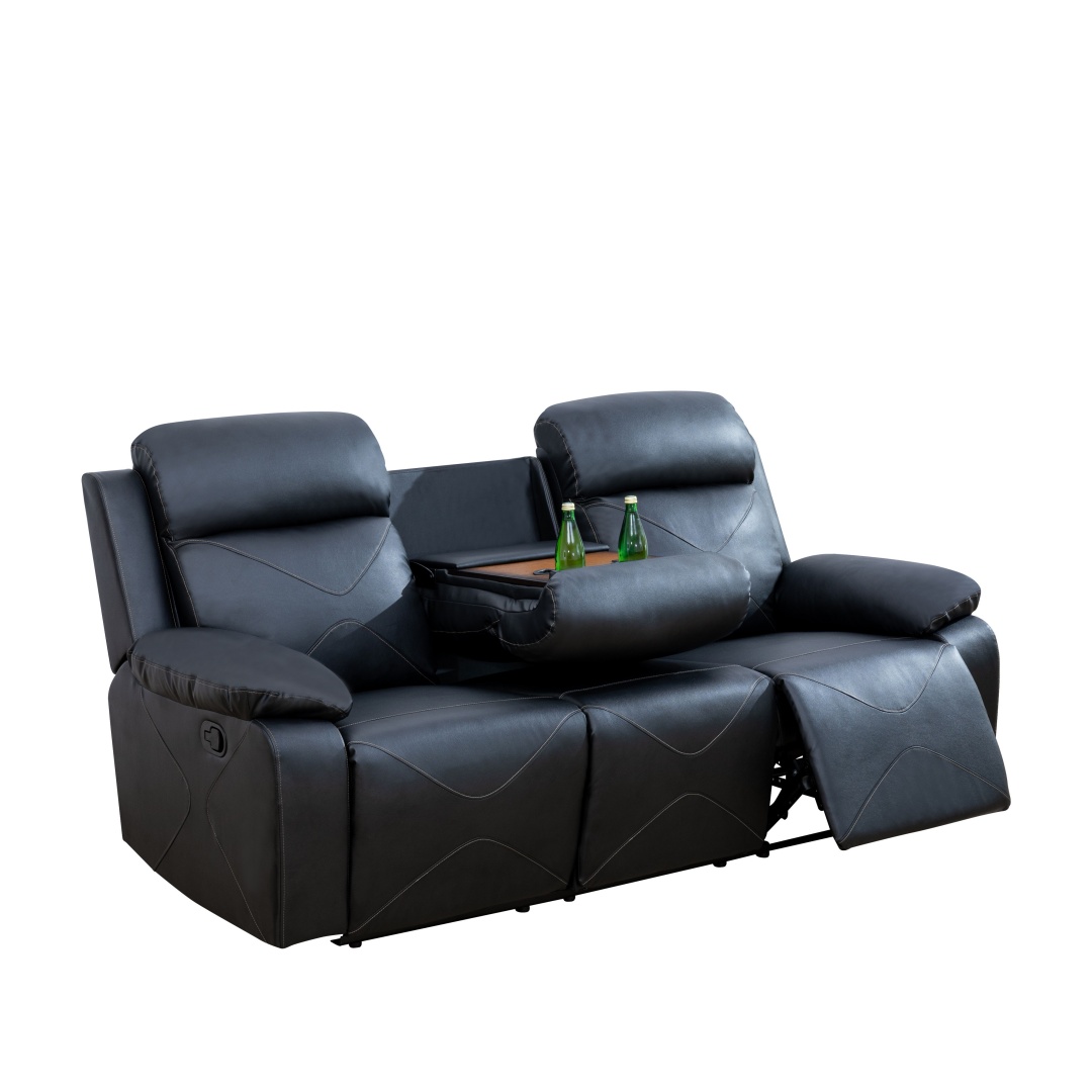 Pickup Only--Black Breathing Leather 3-Piece Couch Living Room Sofa Set