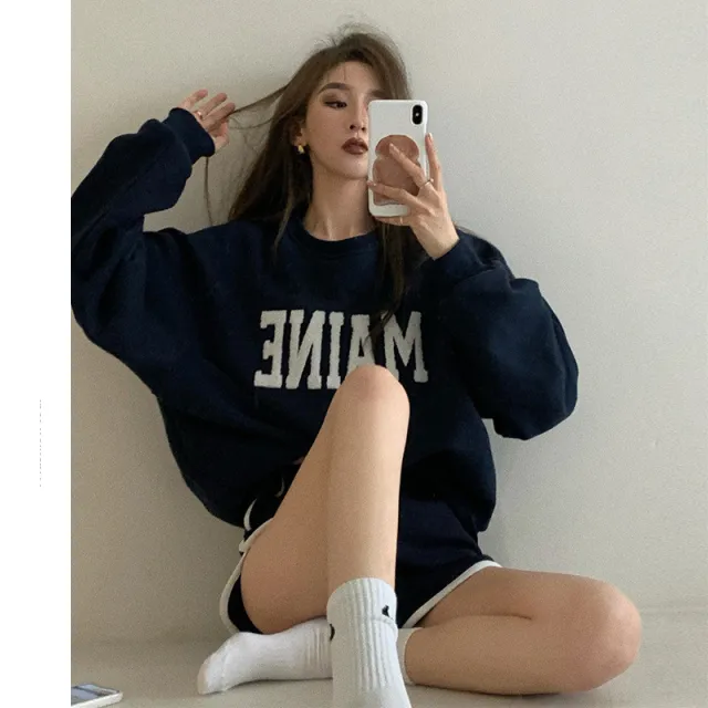 Loose Casual Women's Round Neck Pullover Sweater Black - Shop at LoveMi
