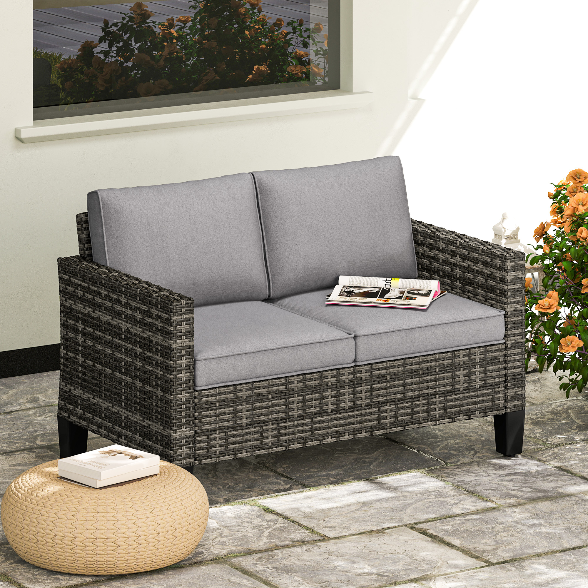 Double rattan outdoor sofa - dark gray