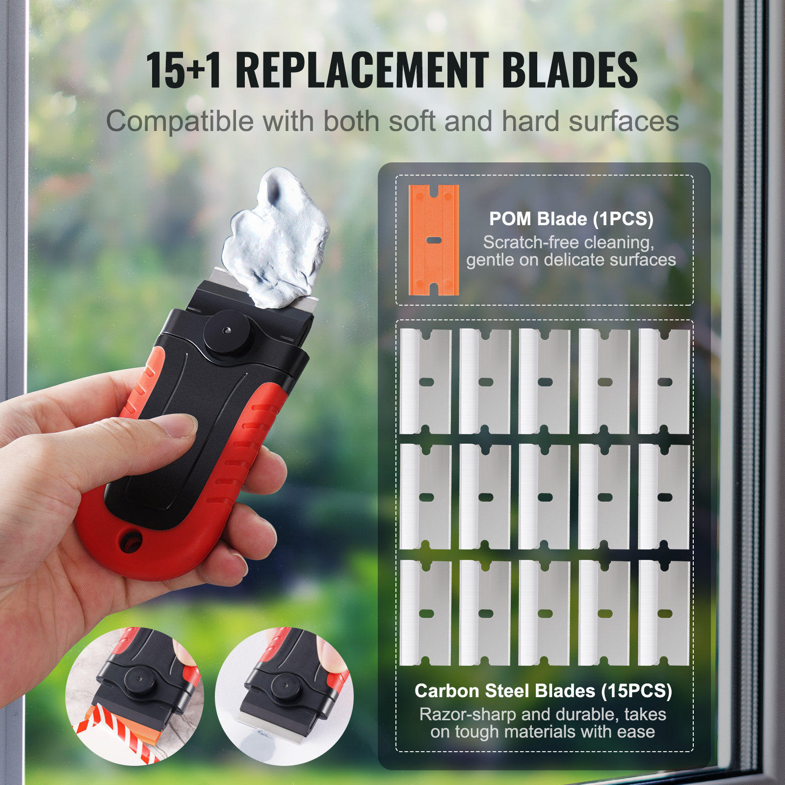 VEVOR Razor Blade Scraper Locking Scraper Tool 15 Extra Blades With Security Cap image 3