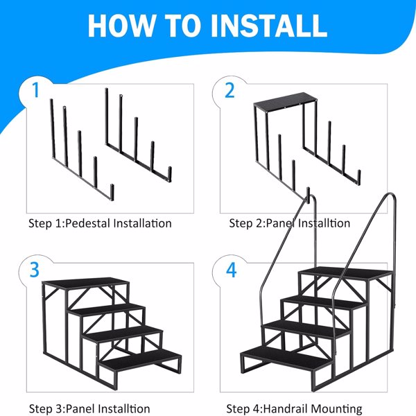 RV Step Stool,4 Step Ladder,Hot Tub Steps With Handrail,Portable Pool Ladder,660Lbs Heavy Duty Ladder Shelf Outdoor Mobile Home Stairs For Camper-Porch-SPA Pool-Pet Stairs