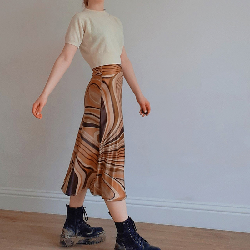 Irregular Stripes Printed Satin Skirt Women