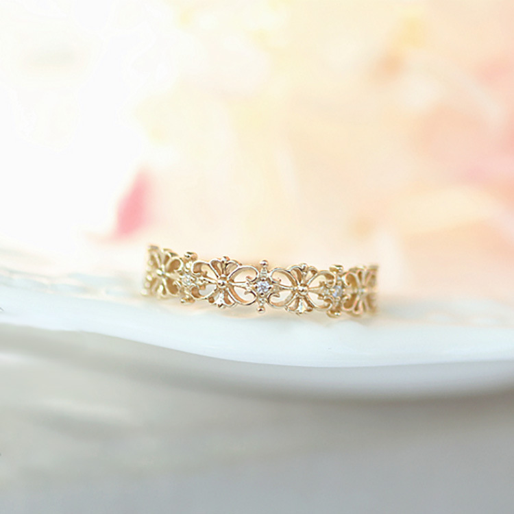 Simple Temperament All-match Sterling Silver Gold-plated Hollow Ring