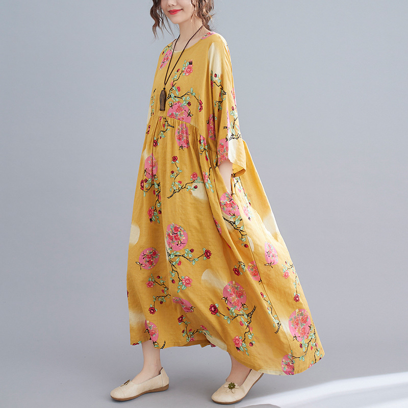 Cotton And Linen Loose Plus Size Dress Women