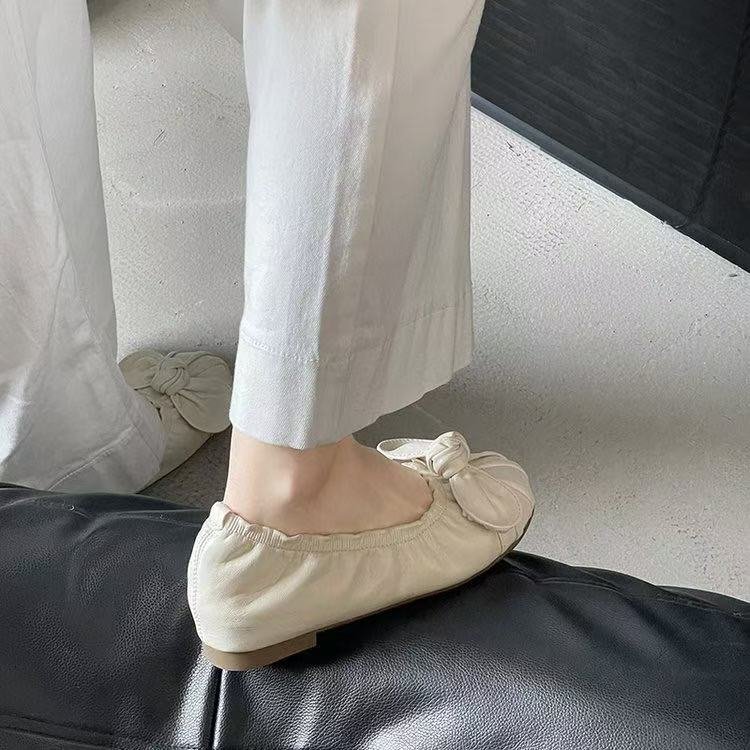 Pleated Bow Slip-On Flats
