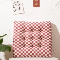 Autumn And Winter Corduroy High Elastic Pearl Cotton Seat Cushion - Red Grid - View 1