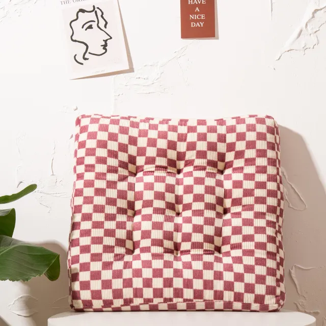 Autumn And Winter Corduroy High Elastic Pearl Cotton Seat Cushion Red Grid - Shop at LoveMi