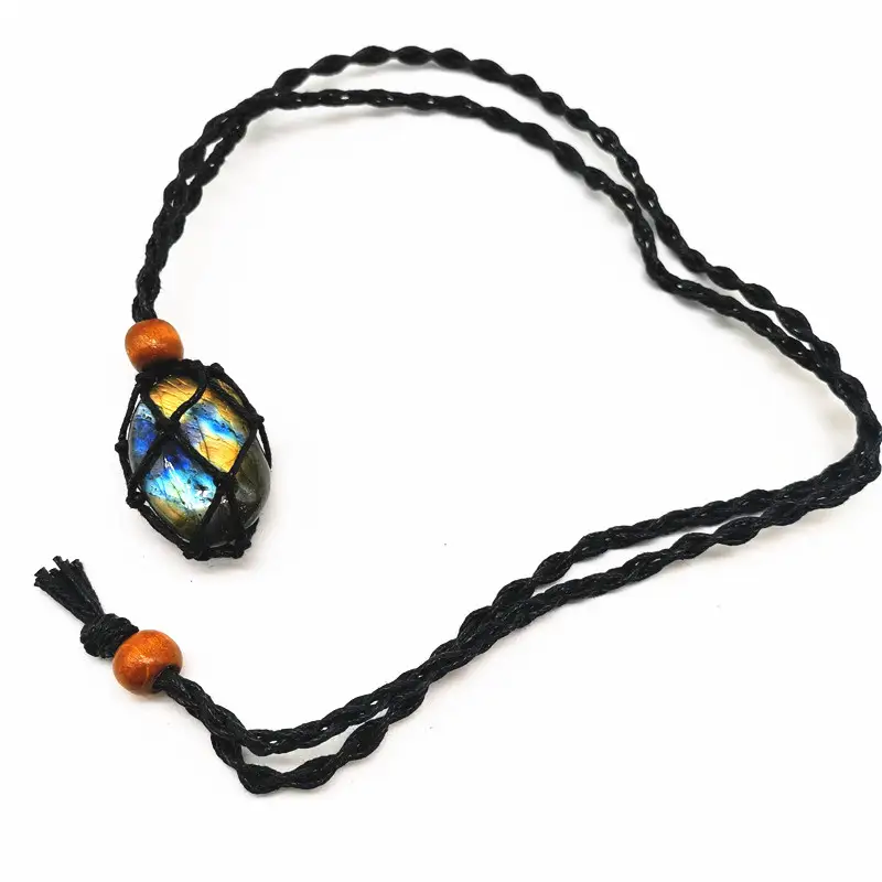 Natural Elongated Stone Original Stone Net Necklace Pendant