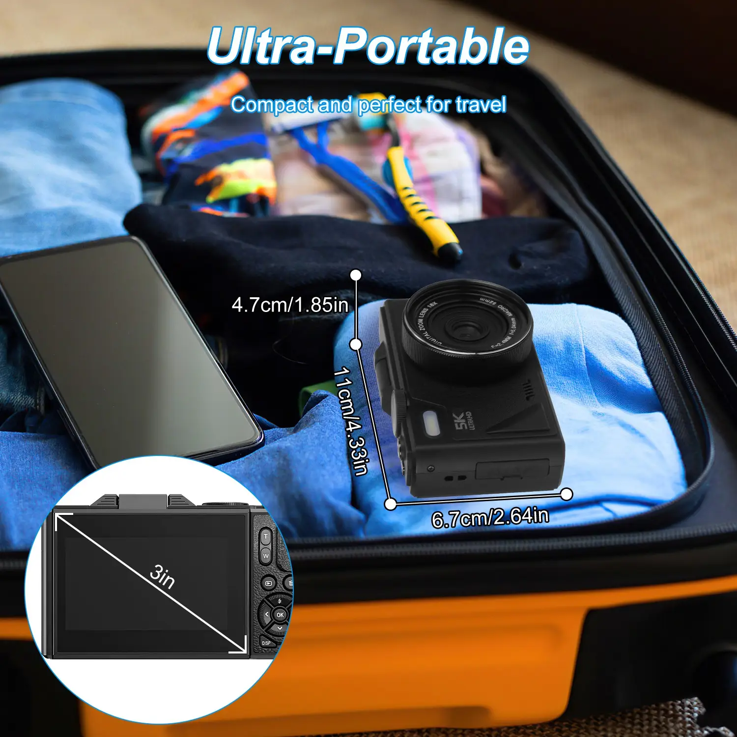 1Pc 5K 75MP Digital Camera For Photography Anti Shake WiFi Vlogging Video Camera With 9 Shooting Modes 18X Zoom Fill Light Webcam Function 2 Batteries 32G MMC C