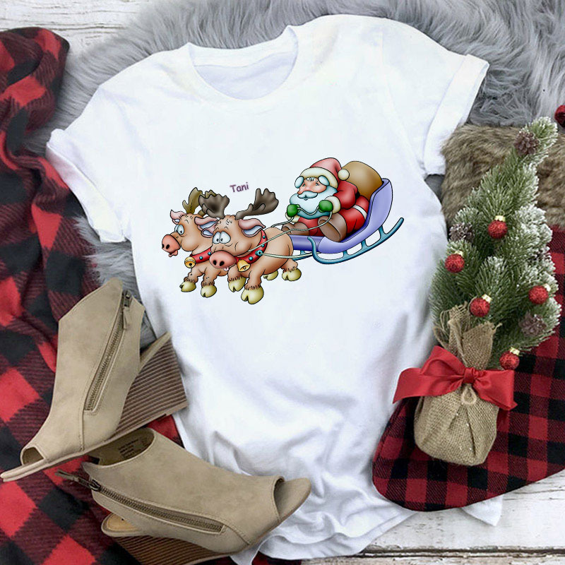 Title 8, Christmas Cute Reindeer Print Short Sleeve T-sh...