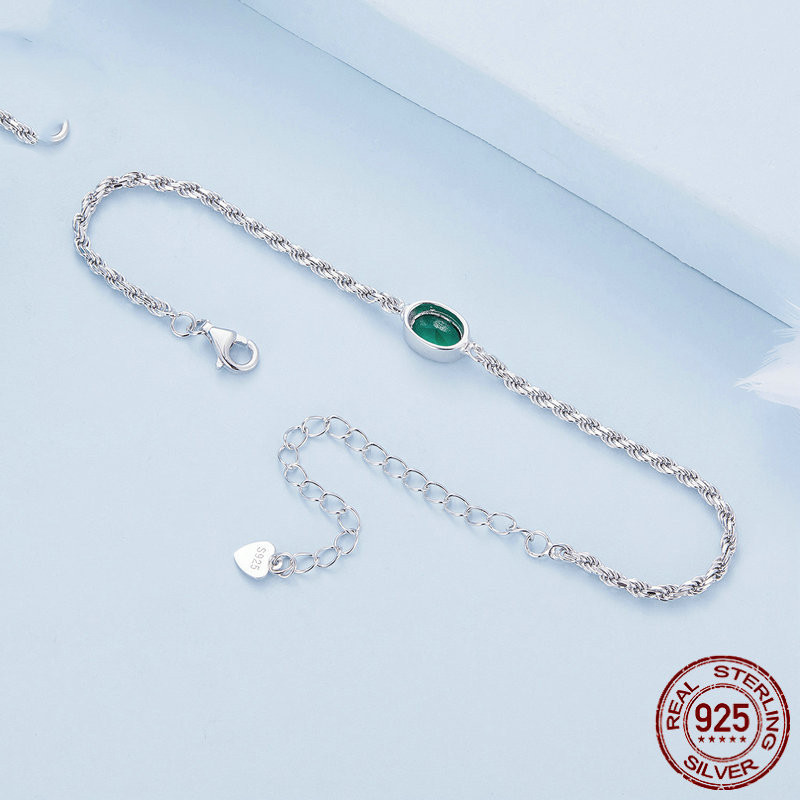 S925 Sterling Silver Light Luxury Green Zircon Chopin Bracelet