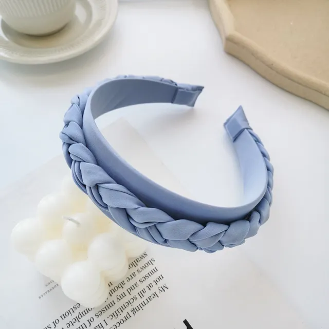 Solid Color Fabric Braided Braid Hair Accessories Headband Blue - Shop at LoveMi