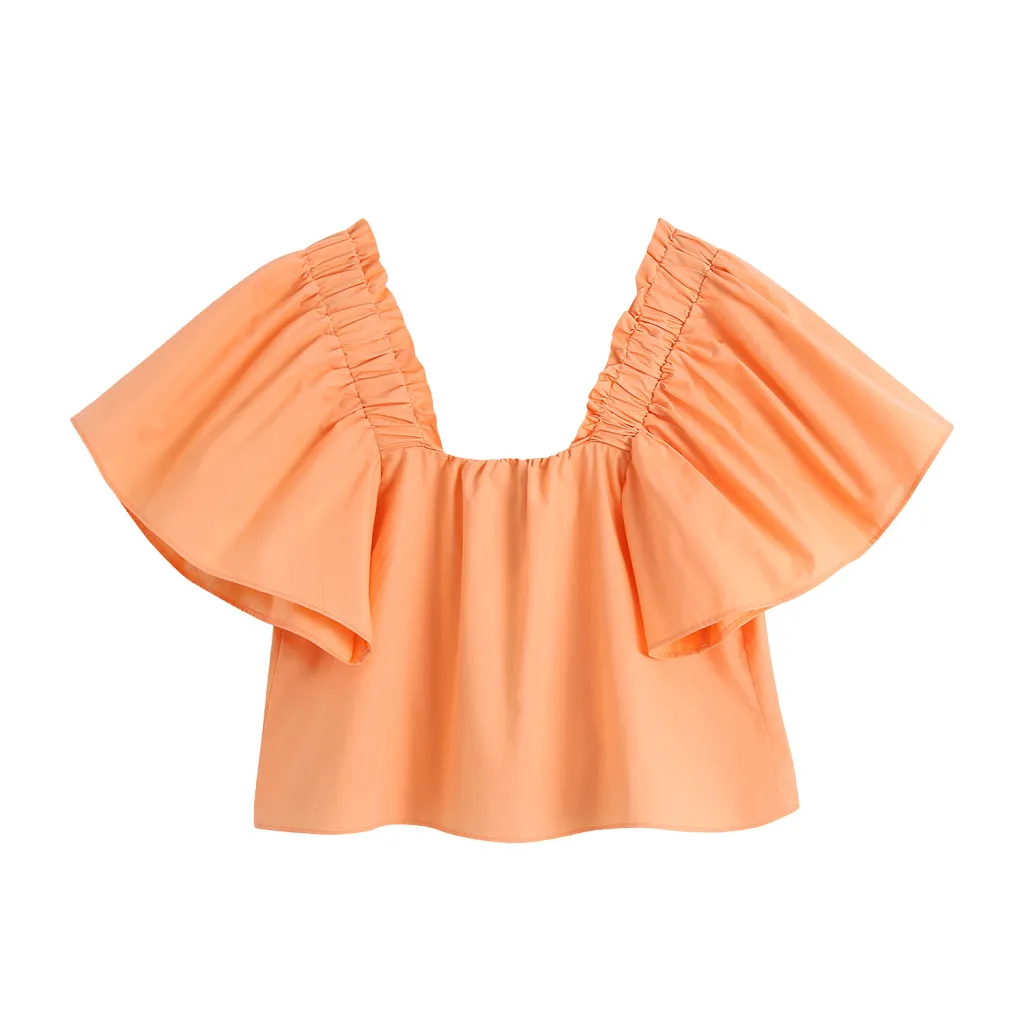 New European And American Puff Sleeve Silk Solid Color Loose Top - Yellow