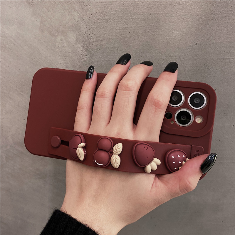 Wristband Burgundy Strawberry Silicone Phone Case - Image 2