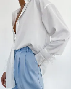 Europe And The United States Fashion Casual Shirt Hundred With Women's Ice Silk Feathers Stitching Design Sense Ostrich Feathers - White - View 1
