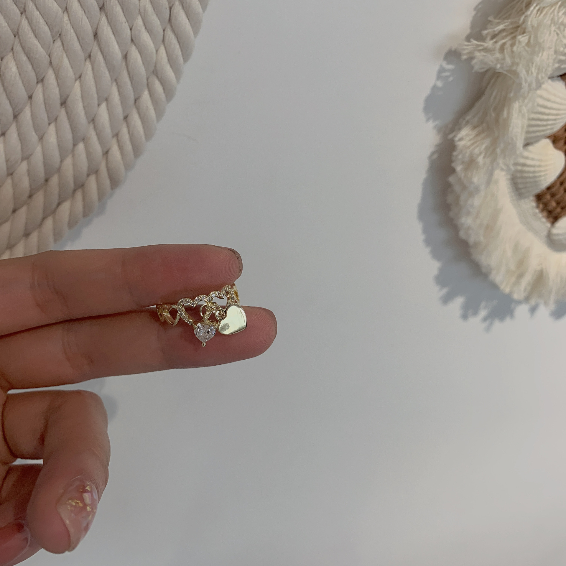 Ins Light Luxury Zircon Heart Shape Ring