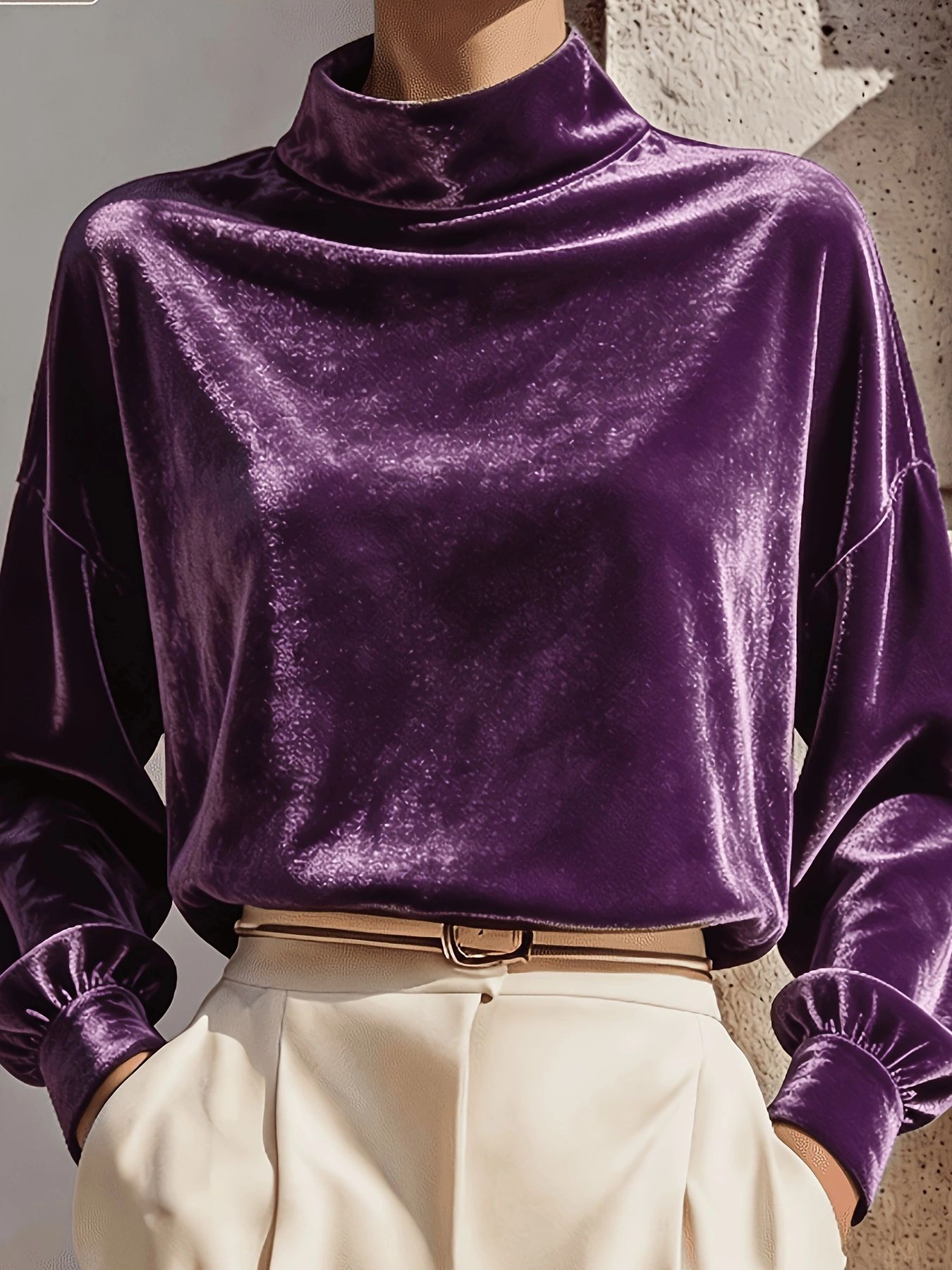 Fall Winter Velvet Loose Long Sleeve Turtleneck Casual Fashion Top