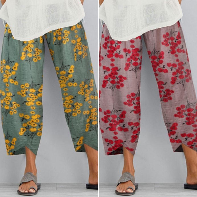New Summer Casual Pants Fashion Retro Printing Nine-point Pants Trousers Women