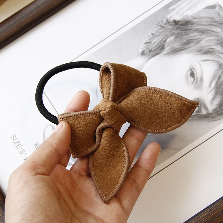 Pure Color Fabric Butterfly Head Rope Suede Bow Hair Rope Yellow - Shop at LoveMi